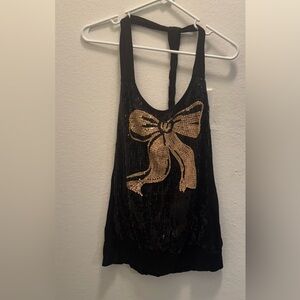 NWOT Black Sequin Tank Top with Gold Bow
